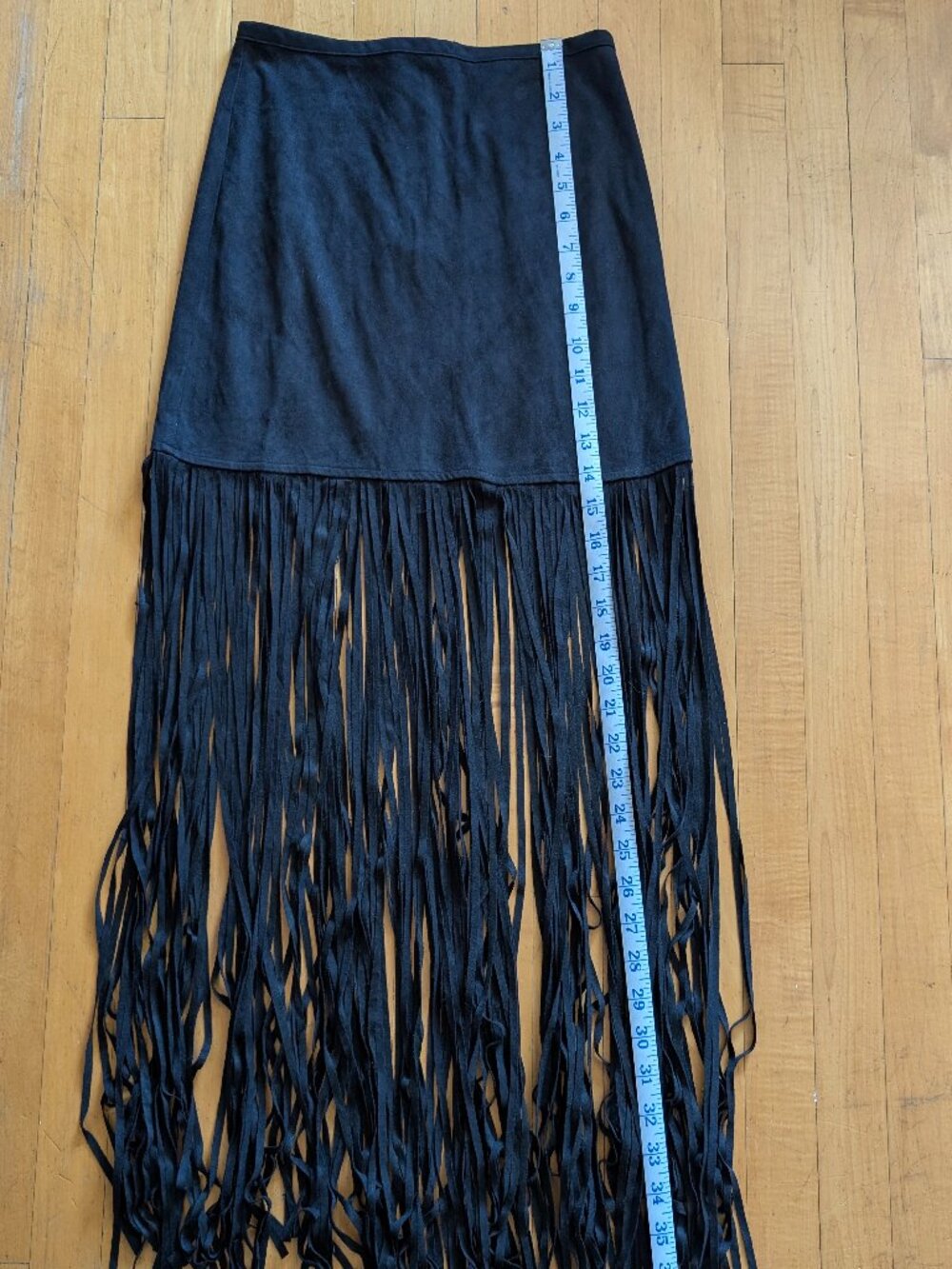 Faux Suede Black Fringe Maxi Skirt - Picture 6 of 7